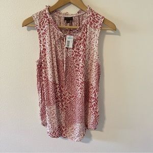 Mod Lusive Peasant Ditsy Floral Ruffle Neck Sleeveless Blouse Red White NWT-M